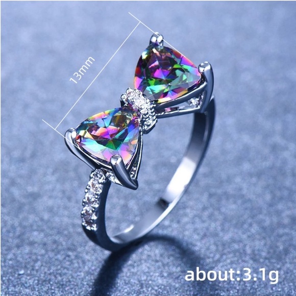CZ Diamond S925 Multicolor Bow Ring - Picture 4 of 4